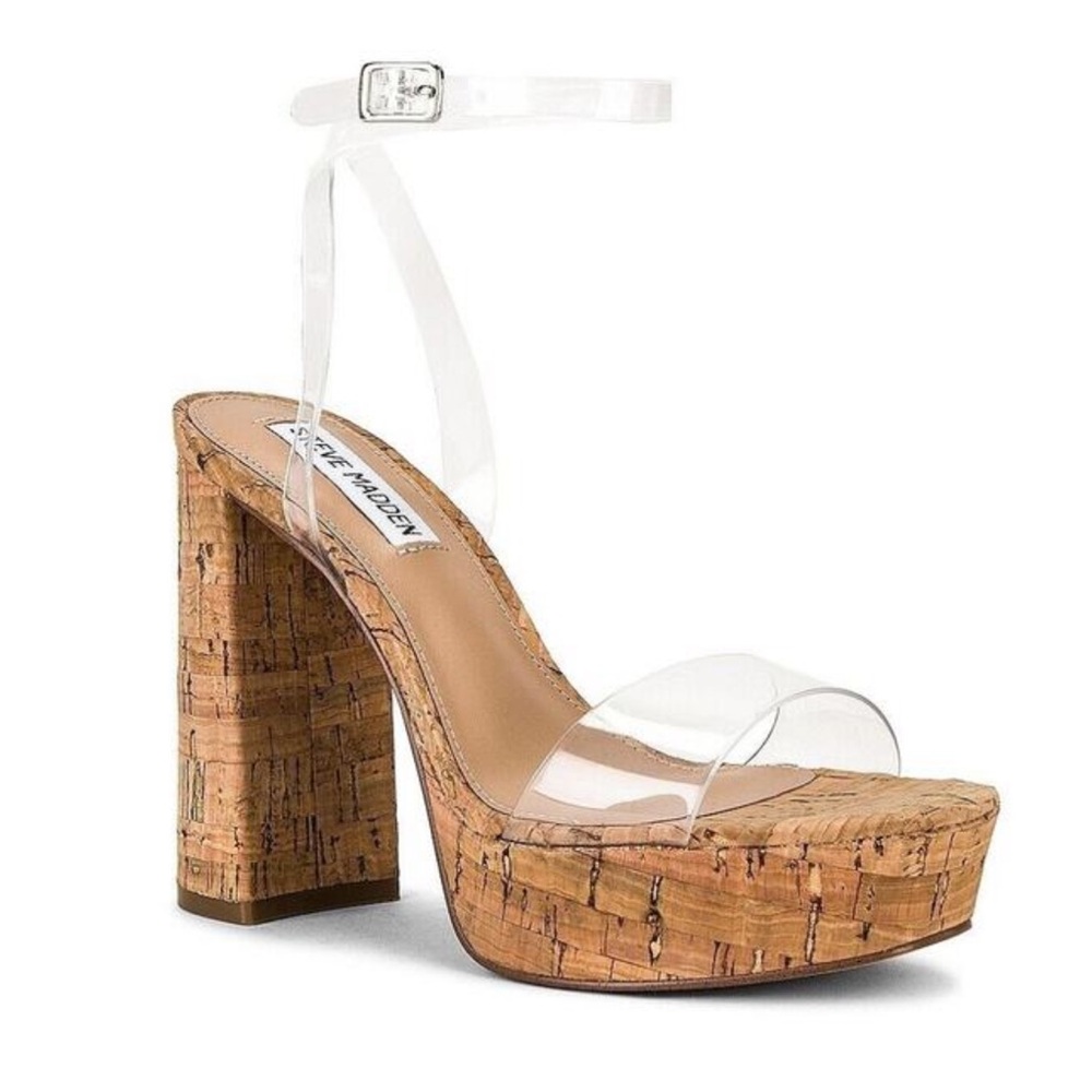 Cork Heel STEVE MADDEN clear strap wedge sandals
